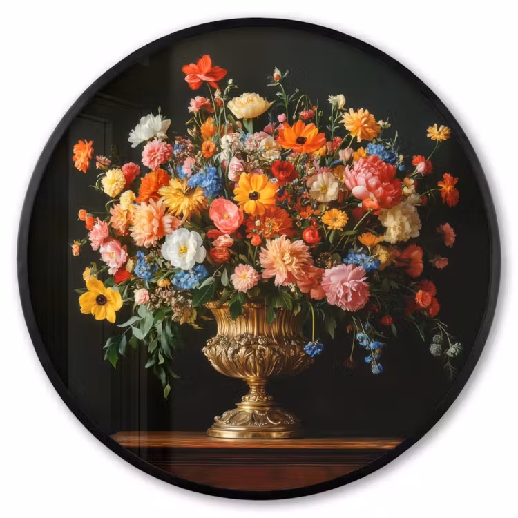 Ronde fotolijst - Goud - Bloemen - Kleuren - Vaas — 1