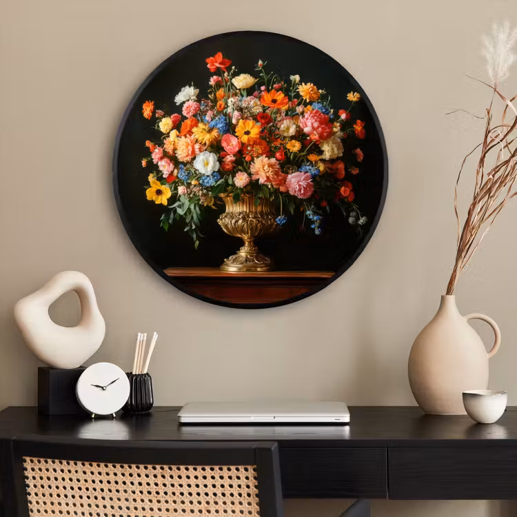 Ronde fotolijst - Goud - Bloemen - Kleuren - Vaas — 2