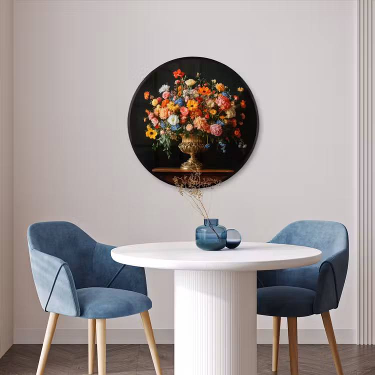 Ronde fotolijst - Goud - Bloemen - Kleuren - Vaas — 3