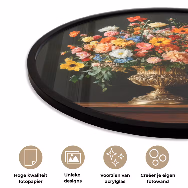 Ronde fotolijst - Goud - Bloemen - Kleuren - Vaas — 5