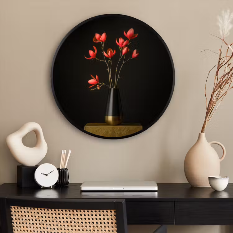 Ronde fotolijst - Rode - Bloemen - Vaas — 2