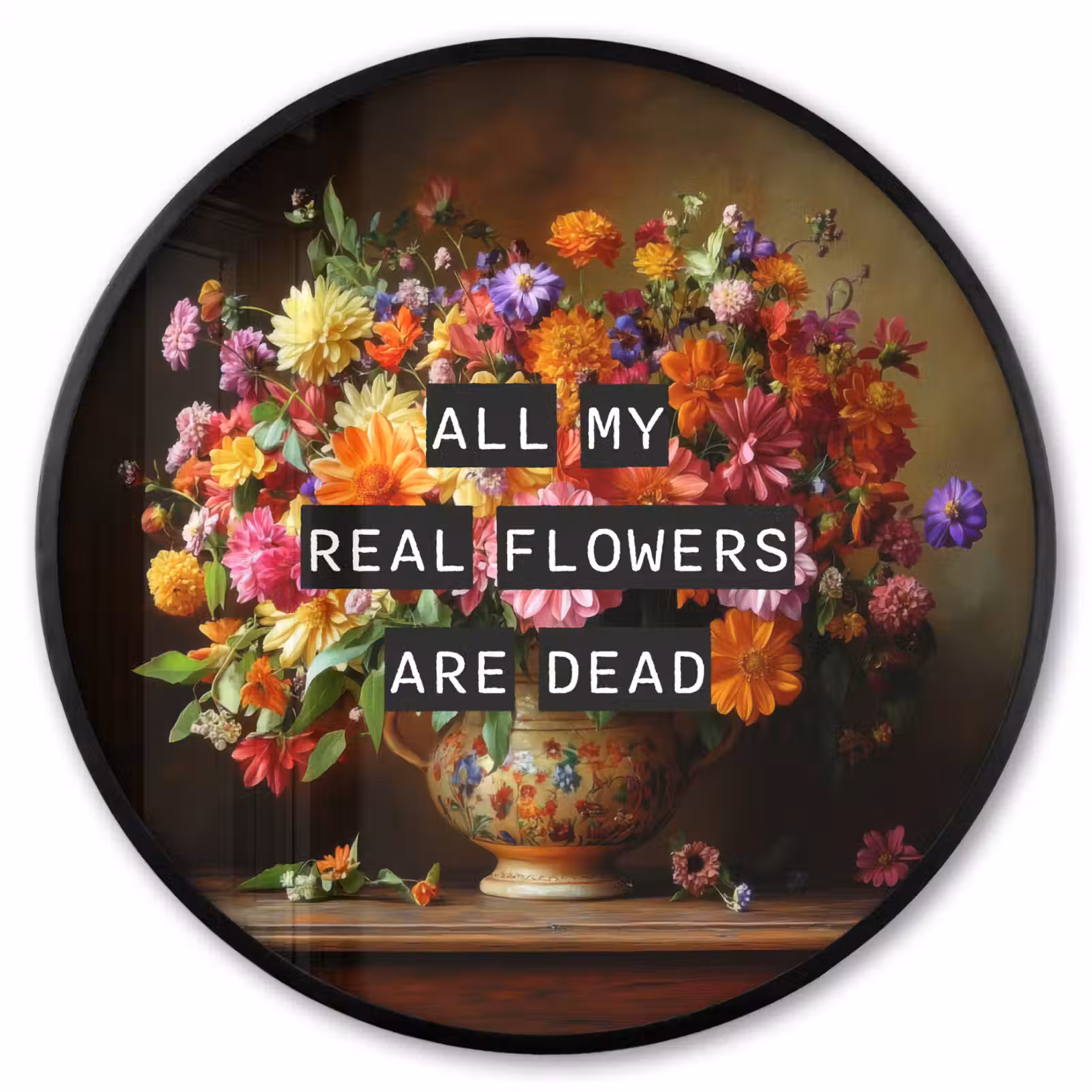 Ronde fotolijst - Kleur - Bloemen - Vintage - Bloemenvaas — 1