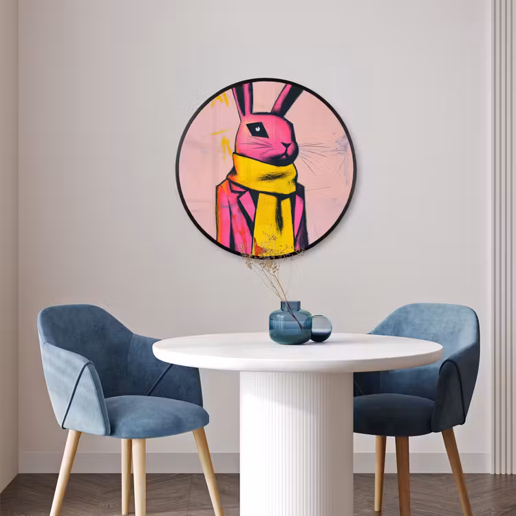 Ronde fotolijst - Abstract - Konijn - Sjaal - Geel — 3