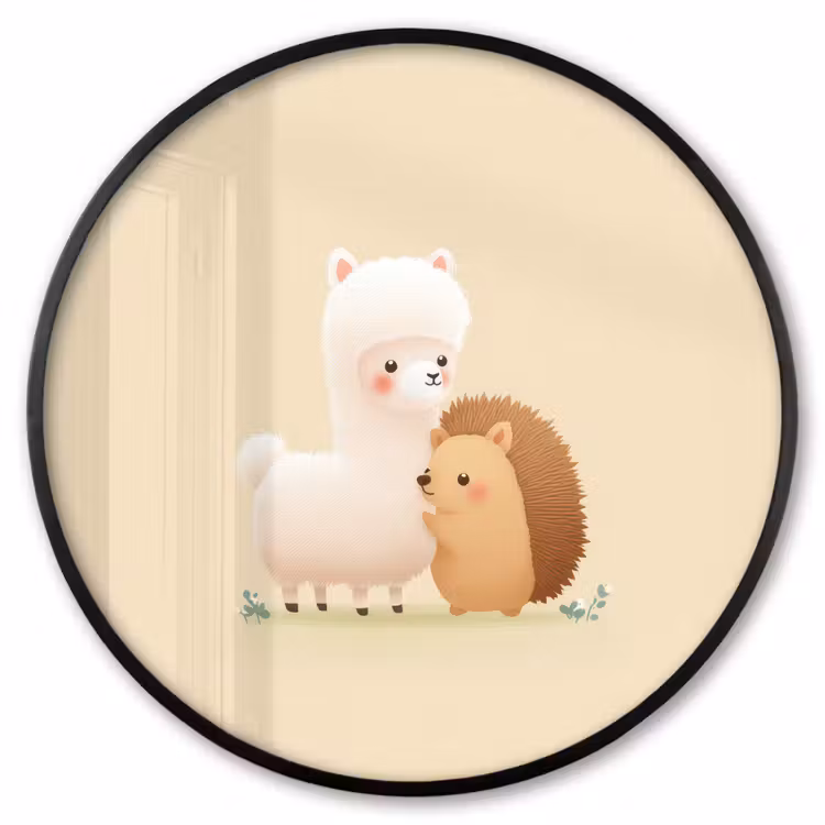 Ronde fotolijst - Alpaca - Egel - Bruin - Knuffelen — 1