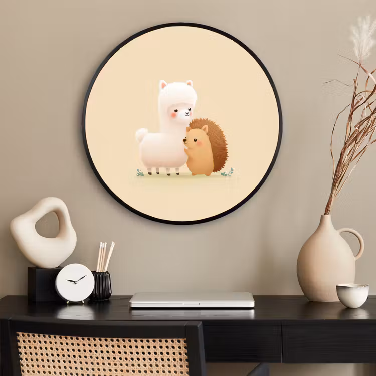 Ronde fotolijst - Alpaca - Egel - Bruin - Knuffelen — 2