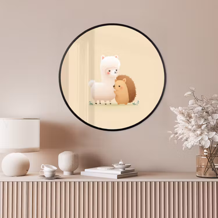 Ronde fotolijst - Alpaca - Egel - Bruin - Knuffelen — 4