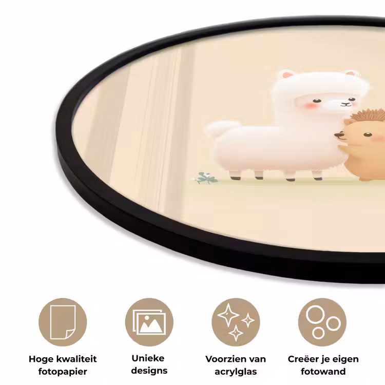 Ronde fotolijst - Alpaca - Egel - Bruin - Knuffelen — 5