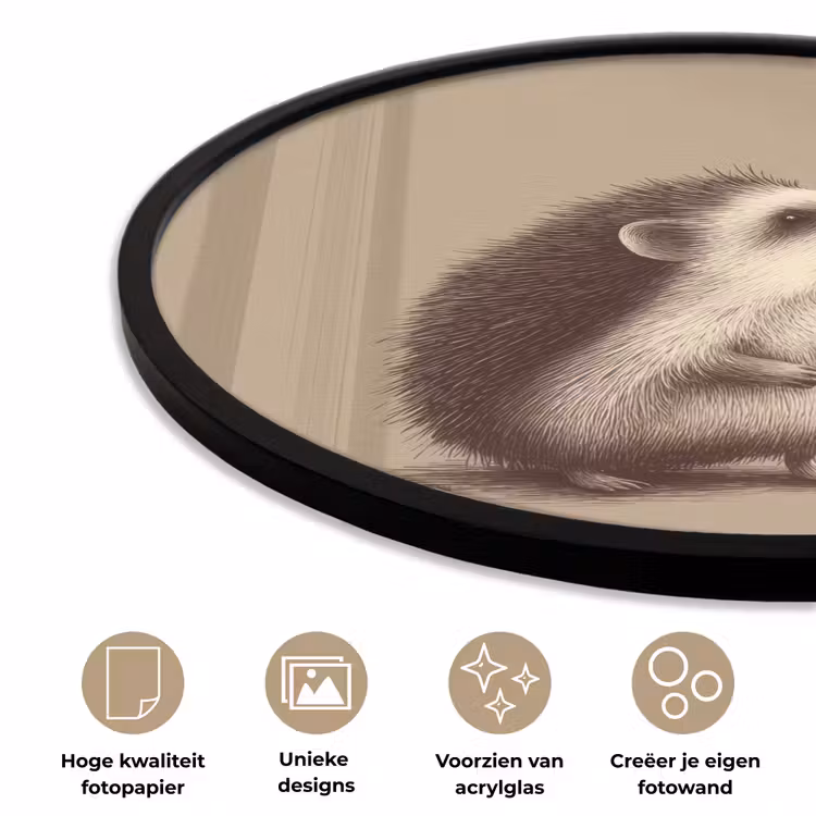 Ronde fotolijst - Egel - Snuitje - Bruin - Stekels — 5
