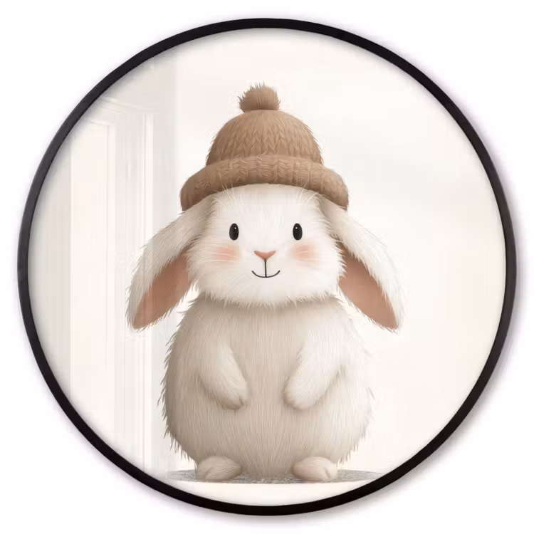 Ronde fotolijst - Konijn - Muts - Oren - Beige — 1