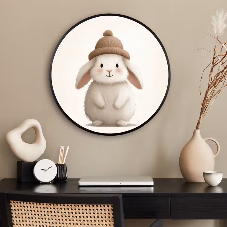 Ronde fotolijst - Konijn - Muts - Oren - Beige — 2