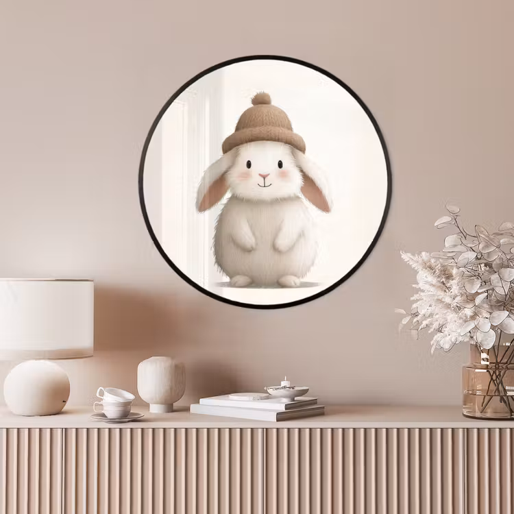 Ronde fotolijst - Konijn - Muts - Oren - Beige — 4