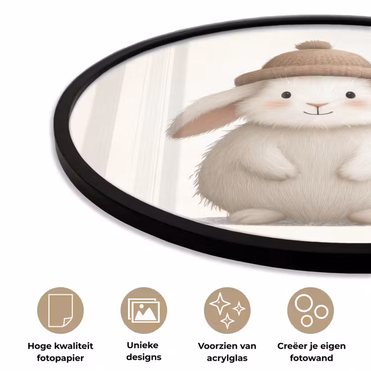 Ronde fotolijst - Konijn - Muts - Oren - Beige — 5