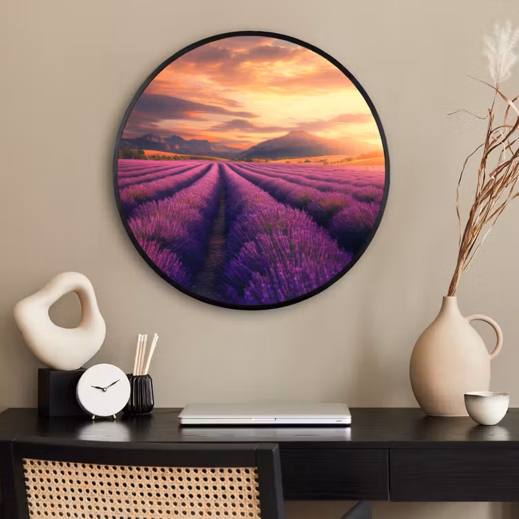 Ronde fotolijst - Lavendelveld - Zonsondergang - Paars — 2