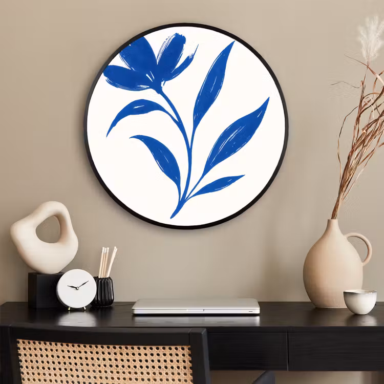 Ronde fotolijst - Bloem - Blaadjes - Minimalistisch - Blauw — 2