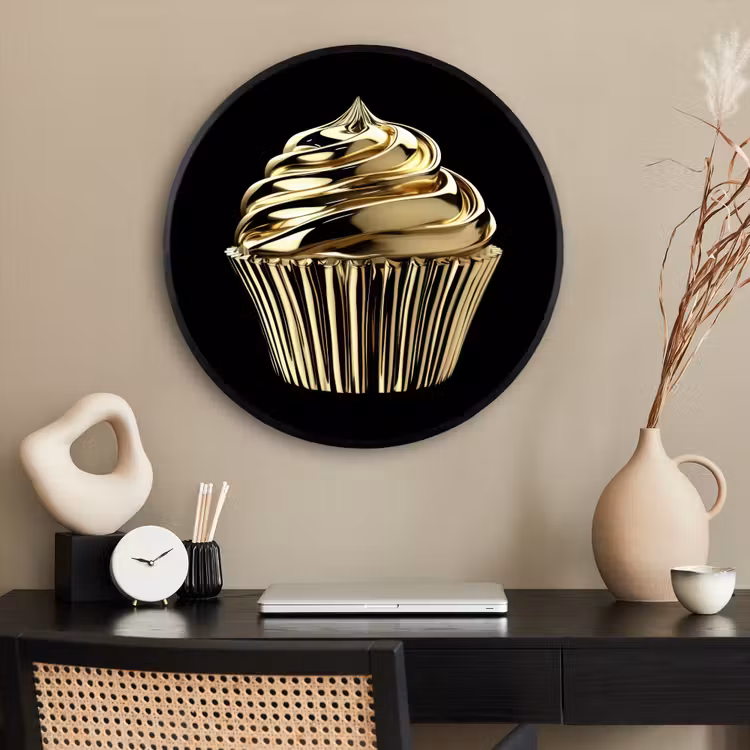 Ronde fotolijst - Cupcake - Eten - Goud - Zwart — 2