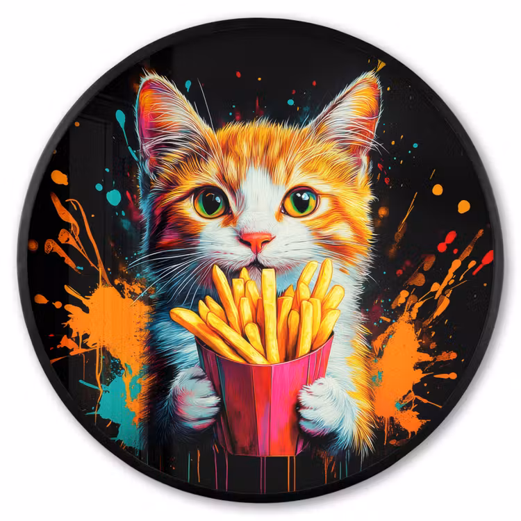 Ronde fotolijst - Kat - Eten - Patat - Graffiti - Abstract — 1
