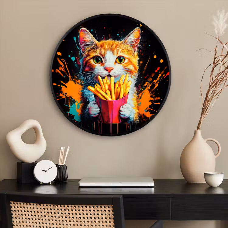 Ronde fotolijst - Kat - Eten - Patat - Graffiti - Abstract — 2