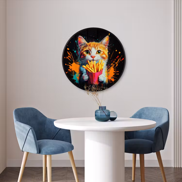 Ronde fotolijst - Kat - Eten - Patat - Graffiti - Abstract — 3