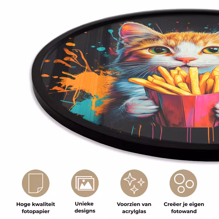 Ronde fotolijst - Kat - Eten - Patat - Graffiti - Abstract — 5