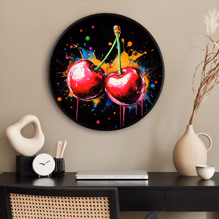 Ronde fotolijst - Kersen - Fruit - Graffiti - Verf - Abstract - Modern - Kleurrijk — 2