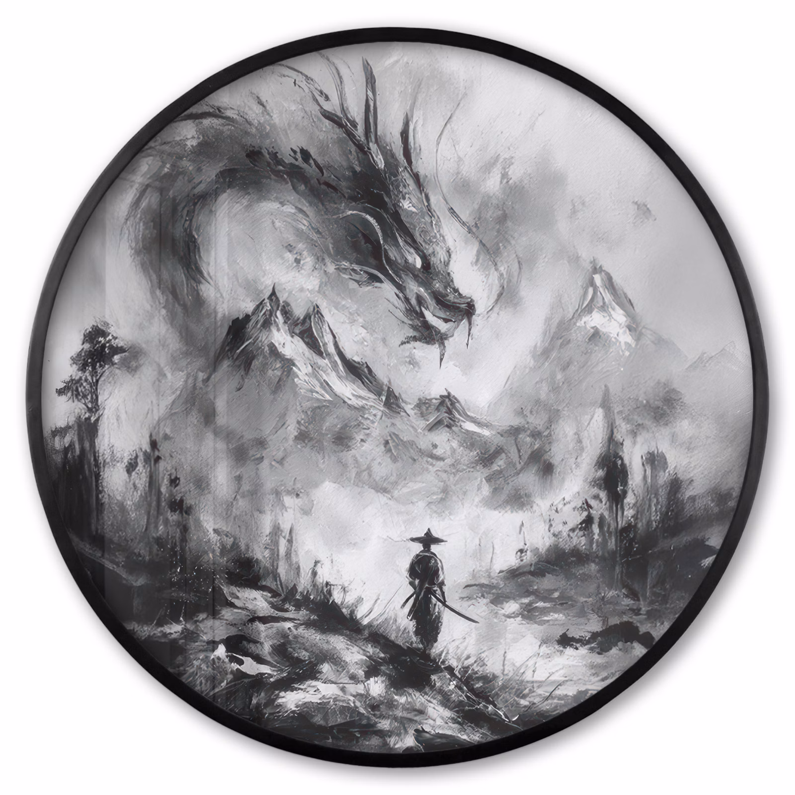 Ronde fotolijst - Krijger - Draak - Grijs — 1