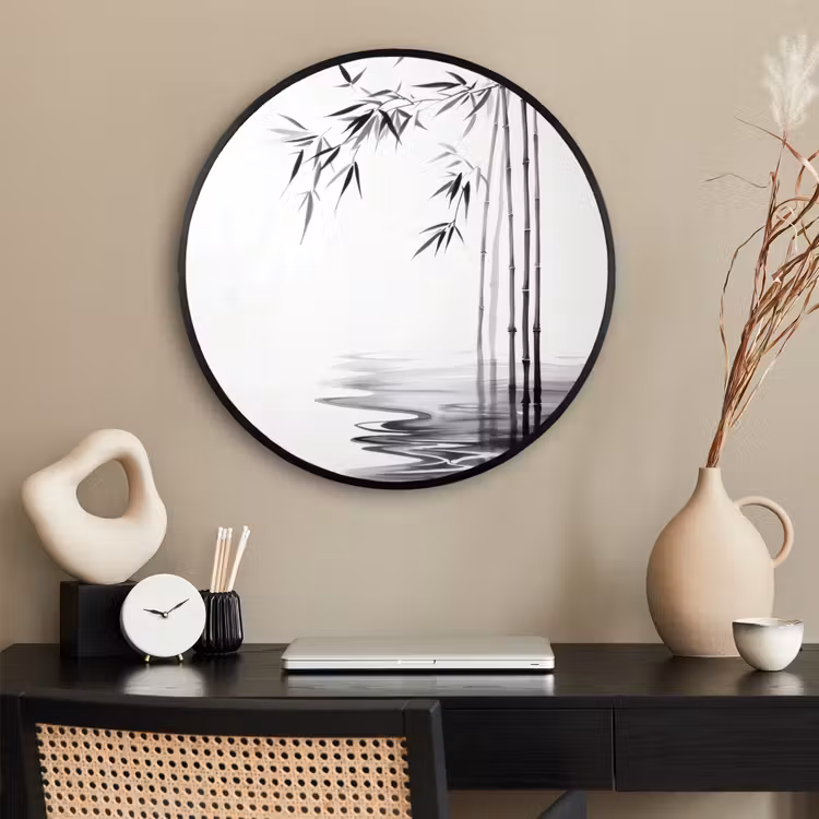 Ronde fotolijst - Bamboestammen - Water - Minimalistisch - Wit — 2