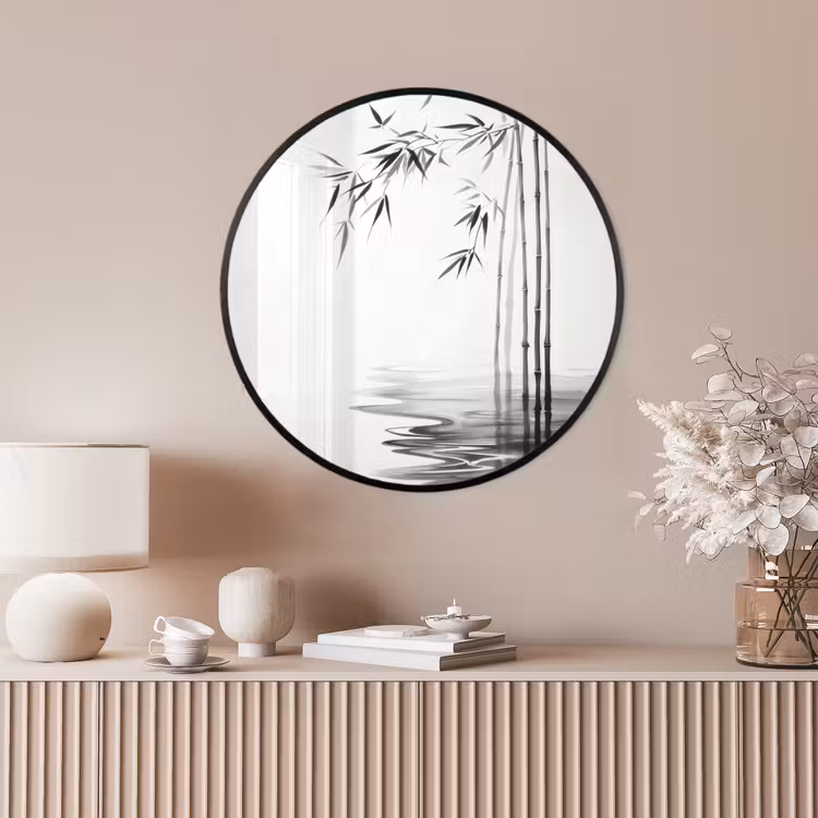 Ronde fotolijst - Bamboestammen - Water - Minimalistisch - Wit — 4