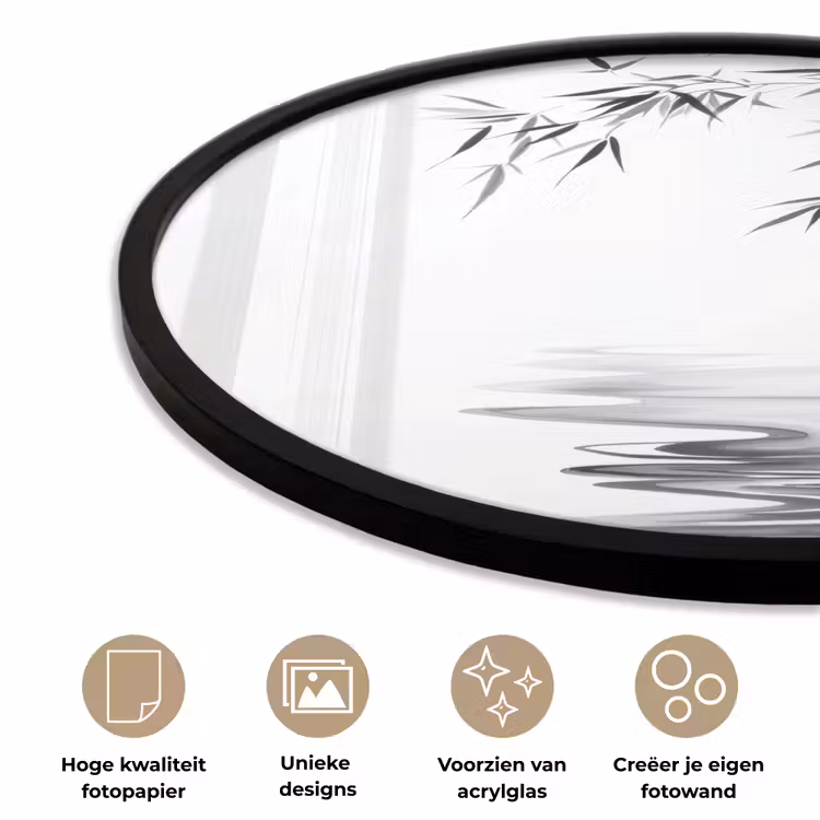 Ronde fotolijst - Bamboestammen - Water - Minimalistisch - Wit — 5