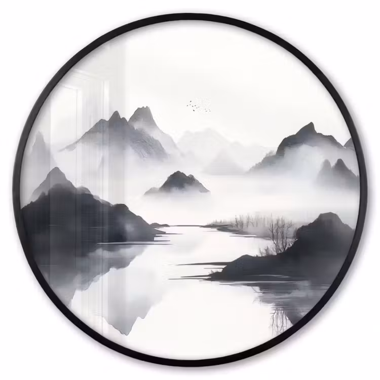Ronde fotolijst - Bergen - Mistig - Water - Wit — 1