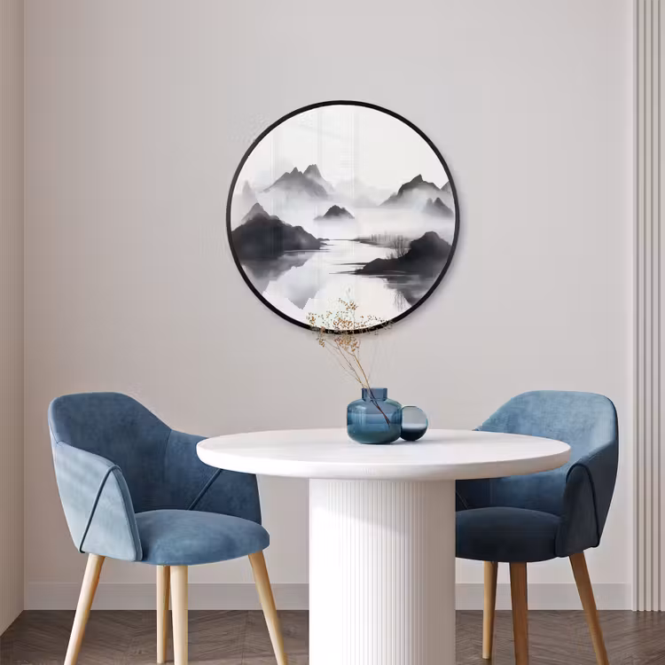 Ronde fotolijst - Bergen - Mistig - Water - Wit — 3