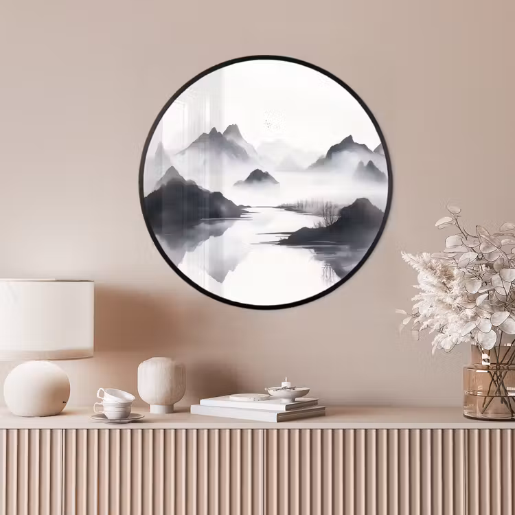 Ronde fotolijst - Bergen - Mistig - Water - Wit — 4