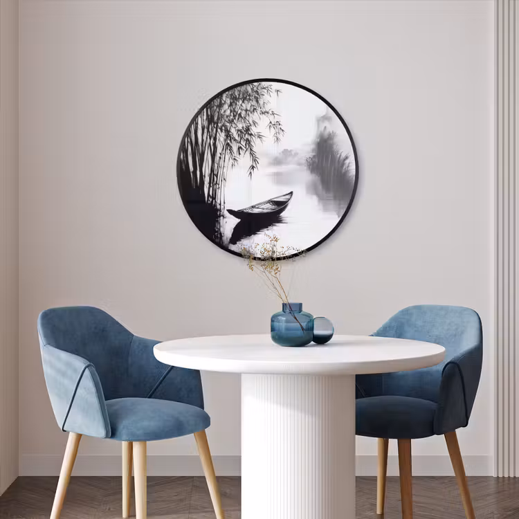 Ronde fotolijst - Boot - Rivier - Bamboe - Wit — 3