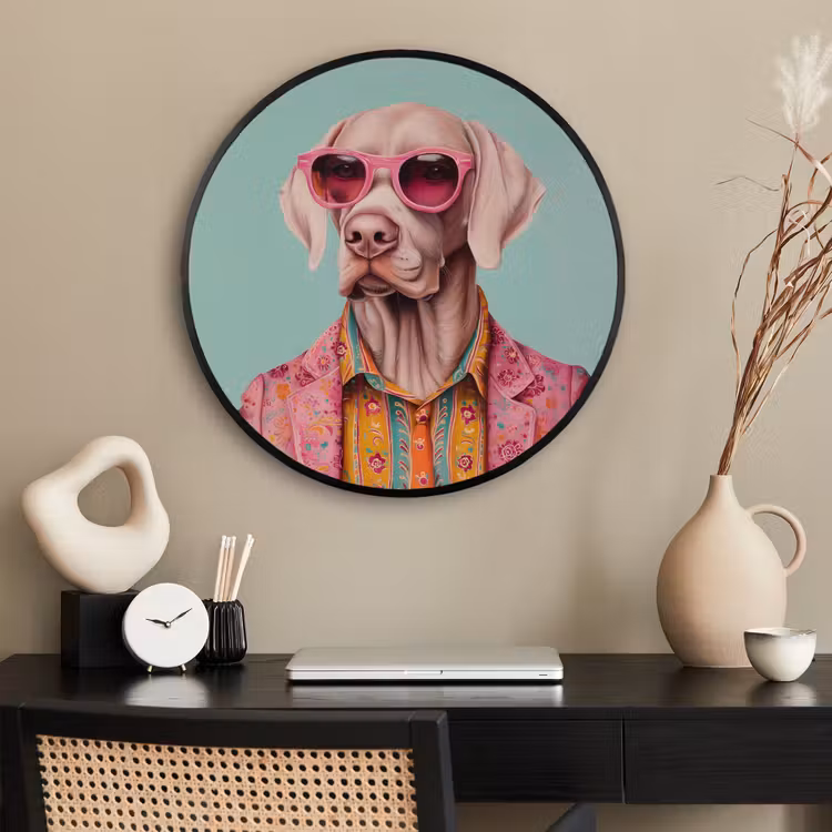 Ronde fotolijst - Hond - Overhemd - Bloemen - Bril — 2