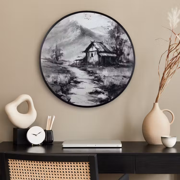 Ronde fotolijst - Hut - Grijs - Bergen - Mistig — 2