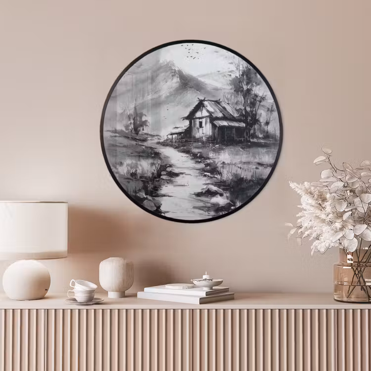 Ronde fotolijst - Hut - Grijs - Bergen - Mistig — 4