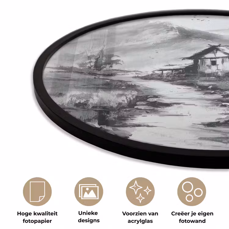 Ronde fotolijst - Hut - Grijs - Bergen - Mistig — 5