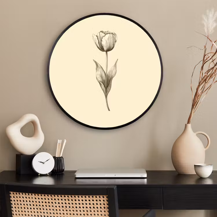 Ronde fotolijst - Illustratie - Tulp - Zwart — 2