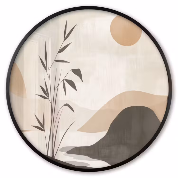Ronde fotolijst - Japandi - Landschap - Beige — 1