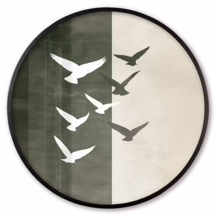 Ronde fotolijst - Japandi - Vogel - Groen — 1
