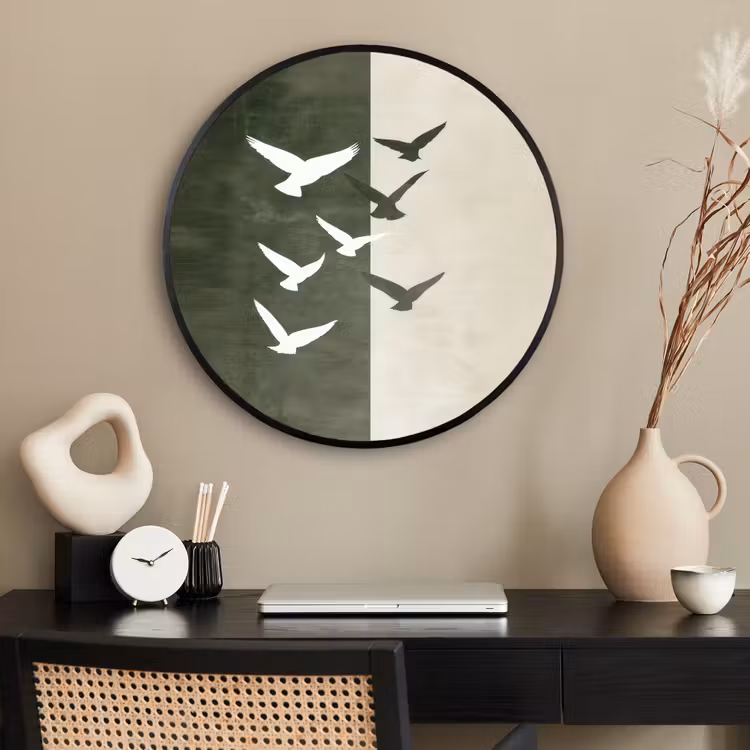 Ronde fotolijst - Japandi - Vogel - Groen — 2