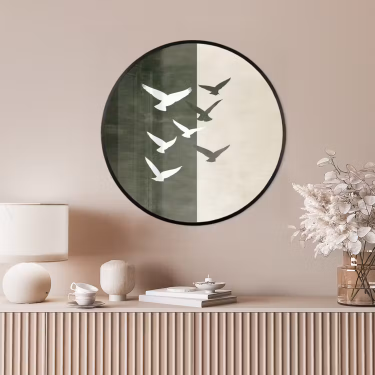 Ronde fotolijst - Japandi - Vogel - Groen — 4