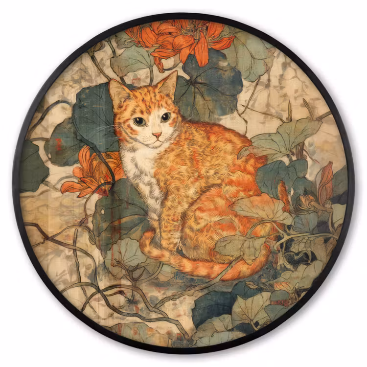 Ronde fotolijst - Kat - Sierlijk - Bloemen — 1