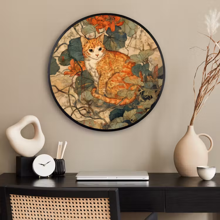 Ronde fotolijst - Kat - Sierlijk - Bloemen — 2