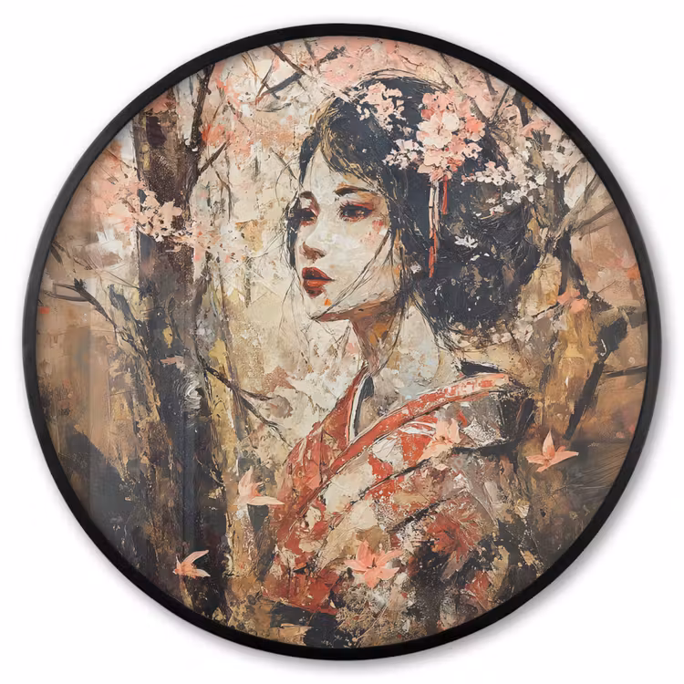Ronde fotolijst - Kimono - Vrouw - kersenbomen — 1
