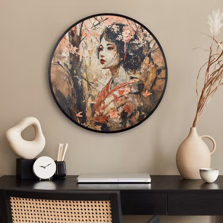 Ronde fotolijst - Kimono - Vrouw - kersenbomen — 2