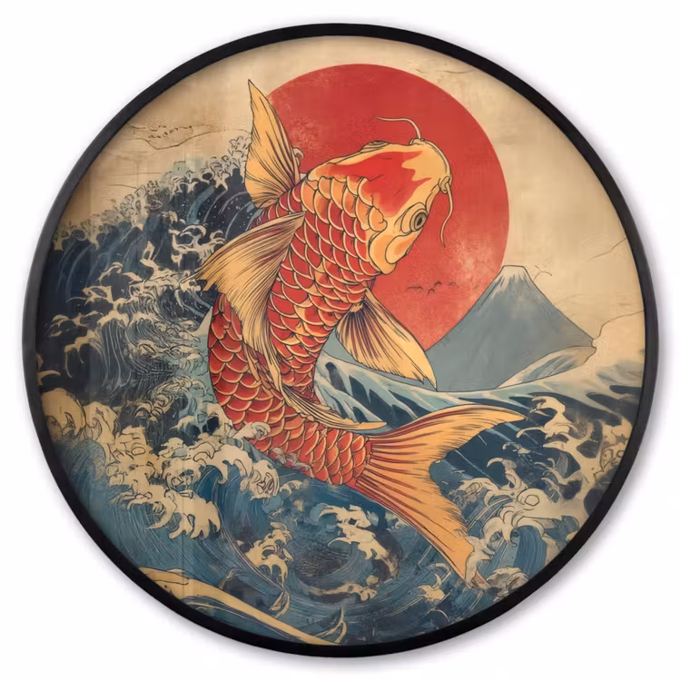 Ronde fotolijst - Koi - Zee - Golven - Zon — 1