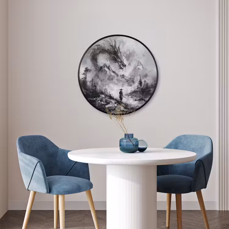 Ronde fotolijst - Krijger - Draak - Grijs — 3