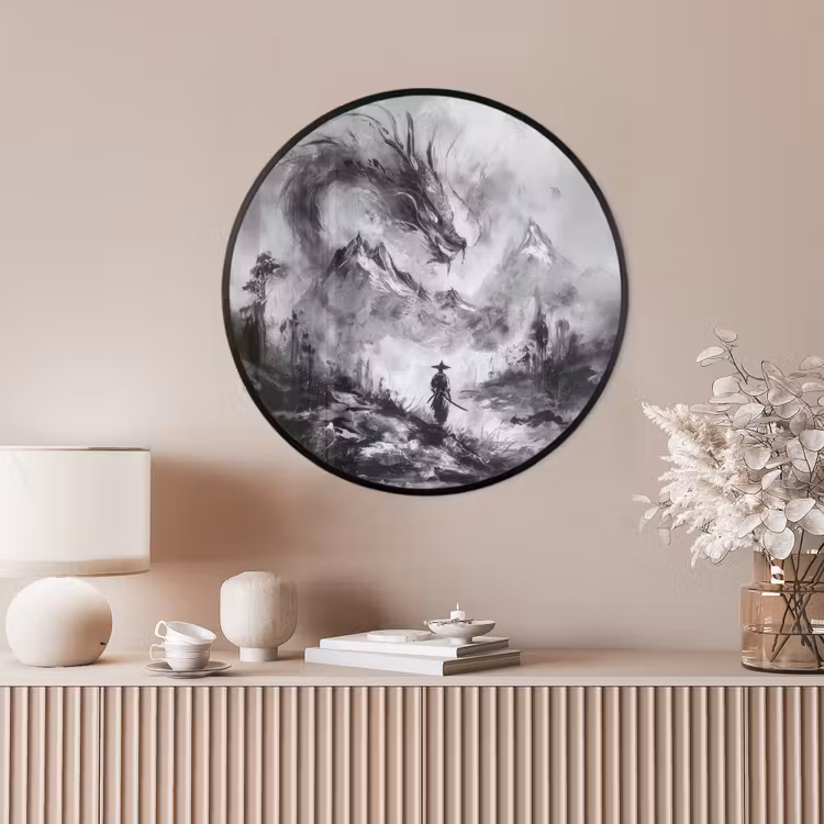 Ronde fotolijst - Krijger - Draak - Grijs — 4