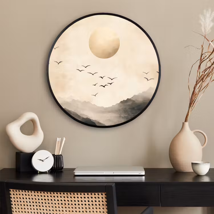 Ronde fotolijst - Landschap - Japandi - vogel — 2