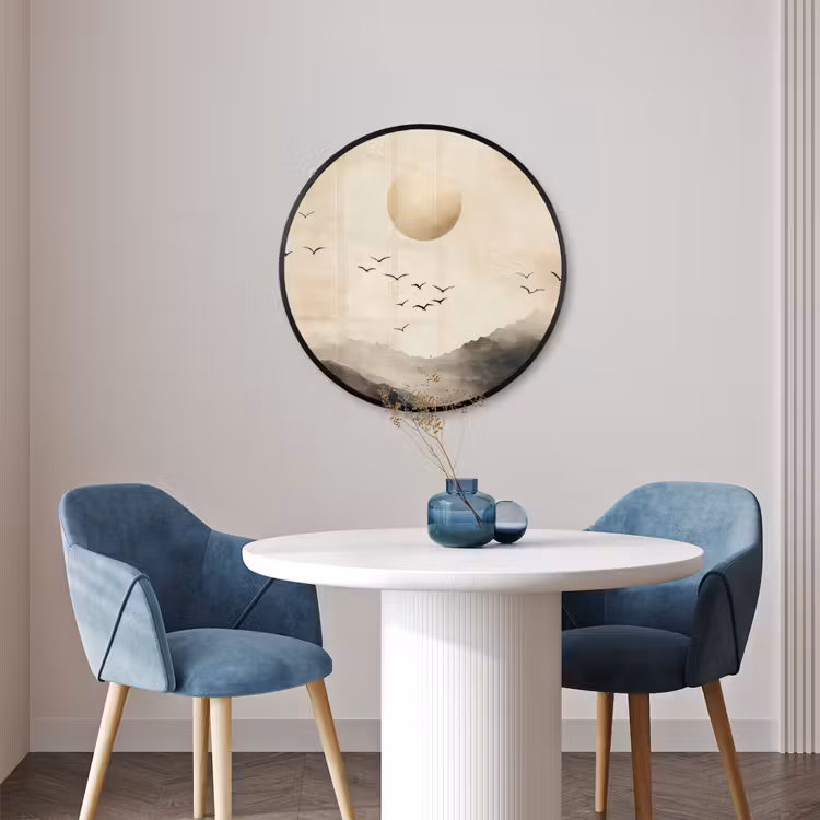 Ronde fotolijst - Landschap - Japandi - vogel — 3